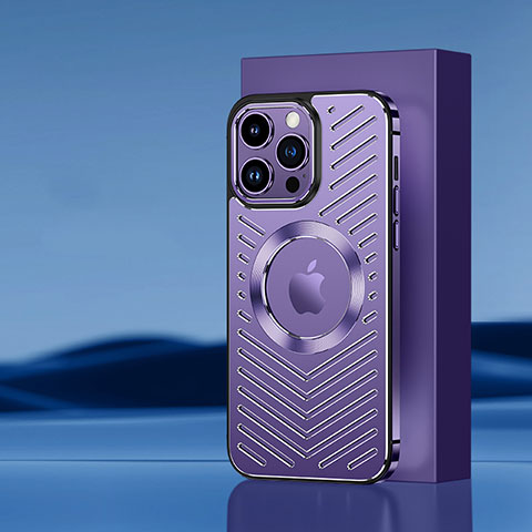 Custodia Lusso Alluminio e Silicone Laterale Cover con Mag-Safe Magnetic AC1 per Apple iPhone 14 Pro Max Viola