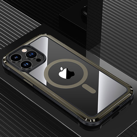 Custodia Lusso Alluminio e Silicone Laterale Cover con Mag-Safe Magnetic QC1 per Apple iPhone 13 Pro Nero
