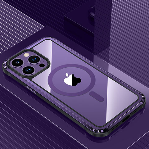 Custodia Lusso Alluminio e Silicone Laterale Cover con Mag-Safe Magnetic QC1 per Apple iPhone 13 Pro Viola