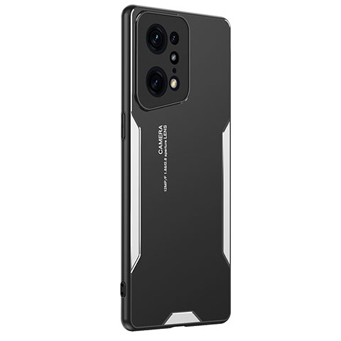 Custodia Lusso Alluminio e Silicone Laterale Cover PB1 per Oppo Find X5 Pro 5G Argento