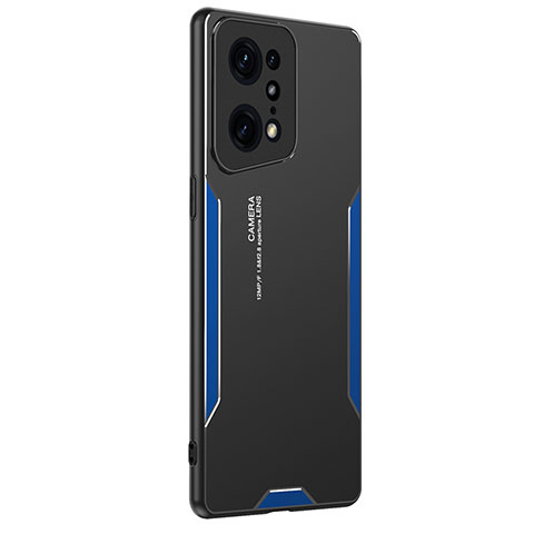 Custodia Lusso Alluminio e Silicone Laterale Cover PB1 per Oppo Find X5 Pro 5G Blu