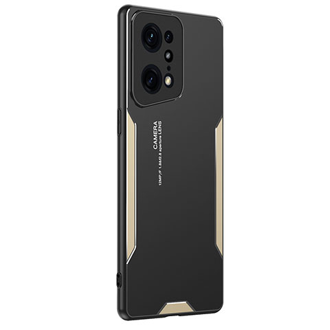 Custodia Lusso Alluminio e Silicone Laterale Cover PB1 per Oppo Find X5 Pro 5G Oro