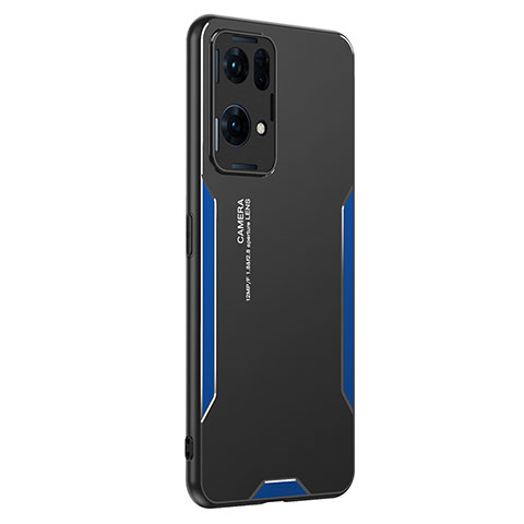 Custodia Lusso Alluminio e Silicone Laterale Cover PB1 per Oppo Reno7 Pro 5G Blu