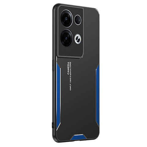 Custodia Lusso Alluminio e Silicone Laterale Cover PB1 per Oppo Reno8 Pro 5G Blu