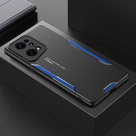 Custodia Lusso Alluminio e Silicone Laterale Cover per Oppo Find X5 Pro 5G Blu