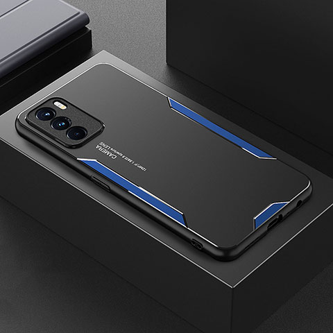 Custodia Lusso Alluminio e Silicone Laterale Cover per Oppo K9 Pro 5G Blu