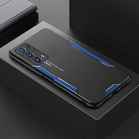 Custodia Lusso Alluminio e Silicone Laterale Cover per Oppo Reno6 Pro+ Plus 5G Blu