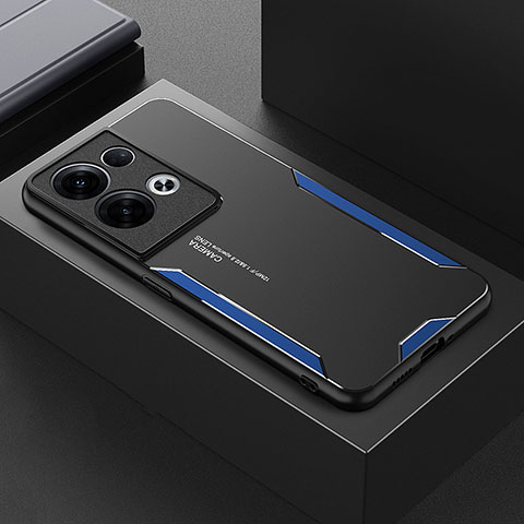 Custodia Lusso Alluminio e Silicone Laterale Cover per Oppo Reno8 Pro+ Plus 5G Blu