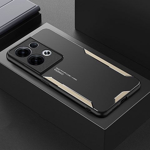 Custodia Lusso Alluminio e Silicone Laterale Cover per Oppo Reno9 Pro+ Plus 5G Oro