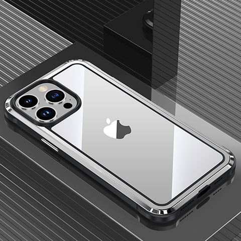Custodia Lusso Alluminio e Silicone Laterale Cover QC1 per Apple iPhone 13 Pro Argento