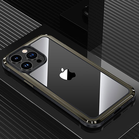 Custodia Lusso Alluminio e Silicone Laterale Cover QC1 per Apple iPhone 13 Pro Max Nero