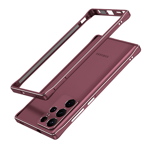 Custodia Lusso Alluminio Laterale Cover A01 per Samsung Galaxy S22 Ultra 5G Rosso Rosa