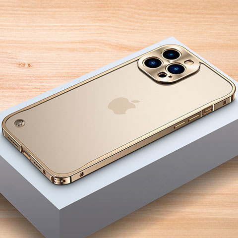 Custodia Lusso Alluminio Laterale Cover A04 per Apple iPhone 15 Pro Oro