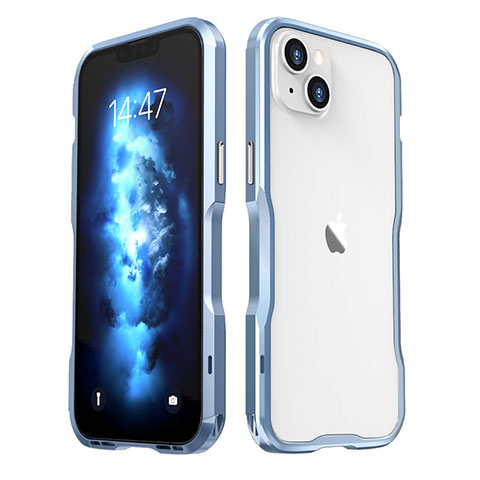 Custodia Lusso Alluminio Laterale Cover LF2 per Apple iPhone 14 Blu