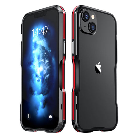 Custodia Lusso Alluminio Laterale Cover LF2 per Apple iPhone 14 Plus Rosso e Nero