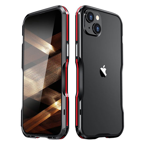 Custodia Lusso Alluminio Laterale Cover LF2 per Apple iPhone 15 Plus Rosso e Nero