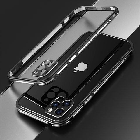 Custodia Lusso Alluminio Laterale Cover N01 per Apple iPhone 12 Pro Argento e Nero