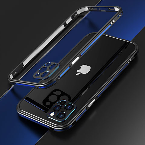Custodia Lusso Alluminio Laterale Cover N01 per Apple iPhone 12 Pro Max Blu e Nero