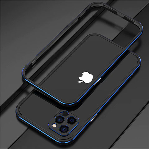 Custodia Lusso Alluminio Laterale Cover N02 per Apple iPhone 12 Pro Blu e Nero