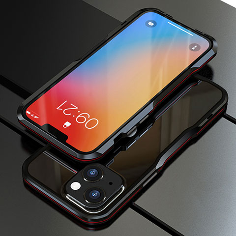 Custodia Lusso Alluminio Laterale Cover per Apple iPhone 13 Mini Rosso e Nero
