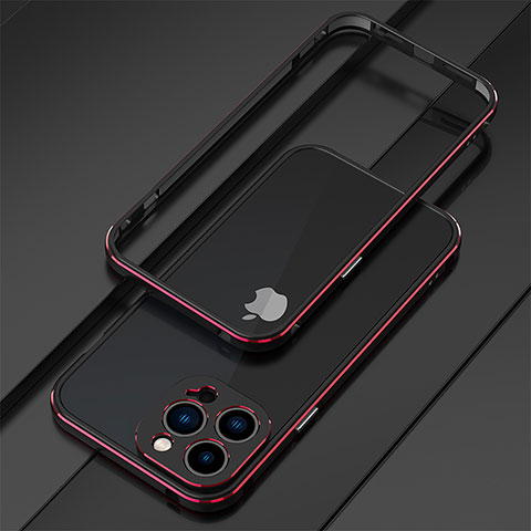 Custodia Lusso Alluminio Laterale Cover per Apple iPhone 13 Pro Max Rosso e Nero