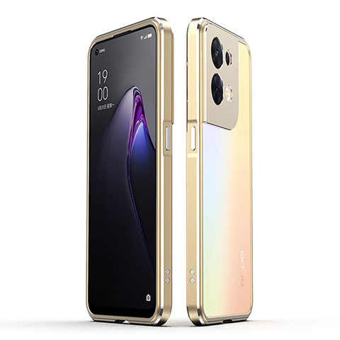 Custodia Lusso Alluminio Laterale Cover per Oppo Reno8 5G Oro