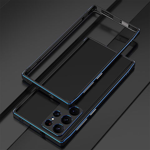 Custodia Lusso Alluminio Laterale Cover per Samsung Galaxy S22 Ultra 5G Blu e Nero