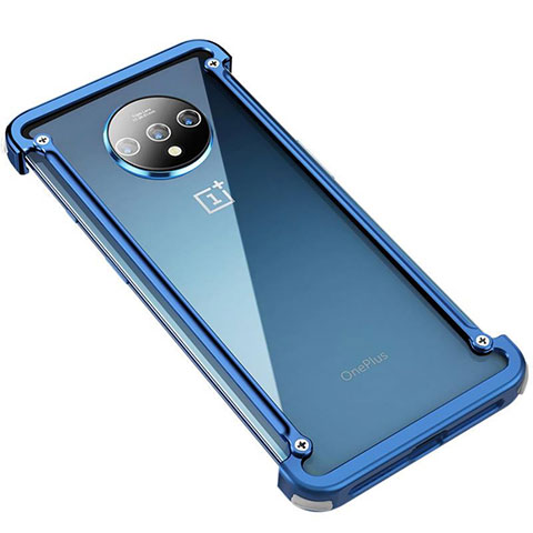 Custodia Lusso Alluminio Laterale Cover T01 per OnePlus 7T Blu