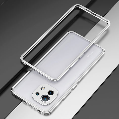 Custodia Lusso Alluminio Laterale Cover T01 per Xiaomi Mi 11 5G Argento