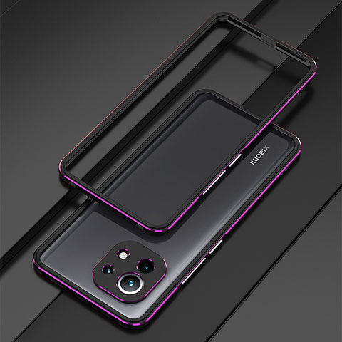 Custodia Lusso Alluminio Laterale Cover T01 per Xiaomi Mi 11 5G Viola