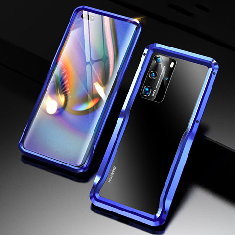 Custodia Lusso Alluminio Laterale Cover T02 per Huawei P40 Pro Blu