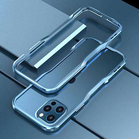 Custodia Lusso Alluminio Laterale Cover T03 per Apple iPhone 12 Pro Max Blu