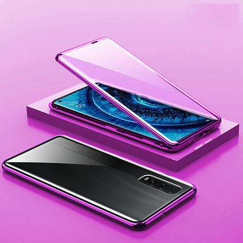 Custodia Lusso Alluminio Laterale Specchio 360 Gradi Cover A02 per Oppo Find X2 Pro Viola