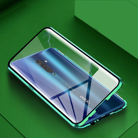 Custodia Lusso Alluminio Laterale Specchio 360 Gradi Cover C01 per Oppo Reno2 Verde