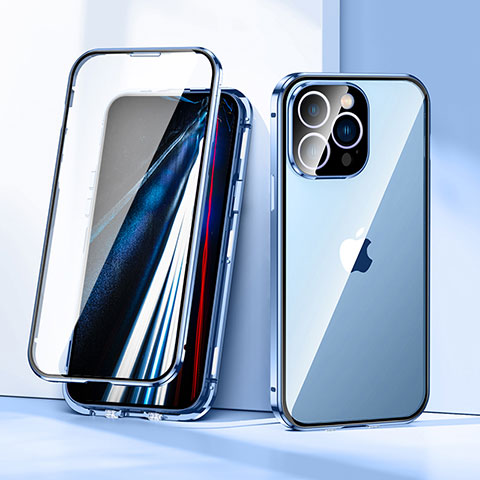 Custodia Lusso Alluminio Laterale Specchio 360 Gradi Cover LK1 per Apple iPhone 13 Pro Max Blu