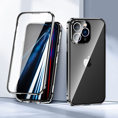 Custodia Lusso Alluminio Laterale Specchio 360 Gradi Cover LK1 per Apple iPhone 13 Pro Max Nero
