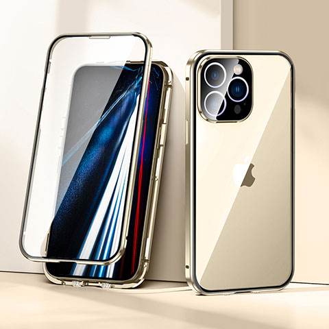 Custodia Lusso Alluminio Laterale Specchio 360 Gradi Cover LK1 per Apple iPhone 13 Pro Max Oro