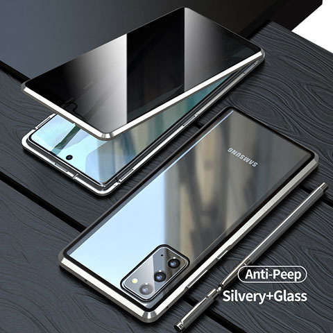Custodia Lusso Alluminio Laterale Specchio 360 Gradi Cover LK1 per Samsung Galaxy Note 20 5G Argento