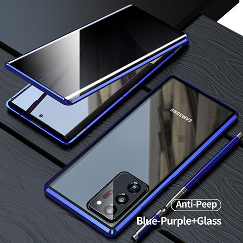 Custodia Lusso Alluminio Laterale Specchio 360 Gradi Cover LK1 per Samsung Galaxy Note 20 Ultra 5G Blu