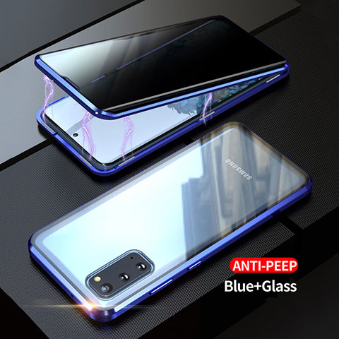 Custodia Lusso Alluminio Laterale Specchio 360 Gradi Cover LK1 per Samsung Galaxy S20 5G Blu
