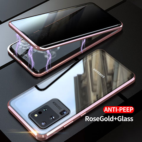 Custodia Lusso Alluminio Laterale Specchio 360 Gradi Cover LK1 per Samsung Galaxy S20 Ultra 5G Oro Rosa