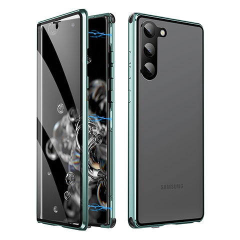 Custodia Lusso Alluminio Laterale Specchio 360 Gradi Cover LK1 per Samsung Galaxy S22 5G Verde