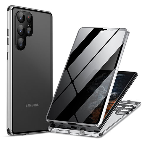 Custodia Lusso Alluminio Laterale Specchio 360 Gradi Cover LK1 per Samsung Galaxy S22 Ultra 5G Argento