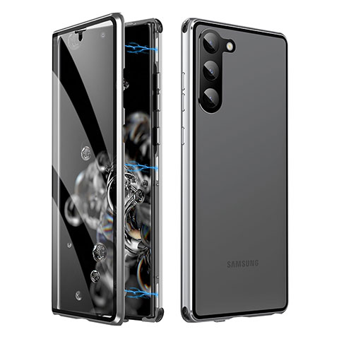 Custodia Lusso Alluminio Laterale Specchio 360 Gradi Cover LK1 per Samsung Galaxy S23 Plus 5G Argento
