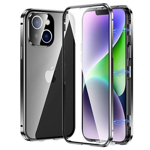 Custodia Lusso Alluminio Laterale Specchio 360 Gradi Cover LK2 per Apple iPhone 14 Plus Nero