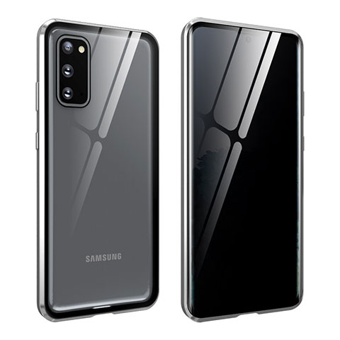 Custodia Lusso Alluminio Laterale Specchio 360 Gradi Cover LK2 per Samsung Galaxy S20 5G Argento