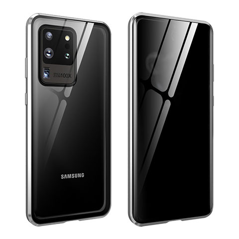 Custodia Lusso Alluminio Laterale Specchio 360 Gradi Cover LK2 per Samsung Galaxy S20 Ultra 5G Argento