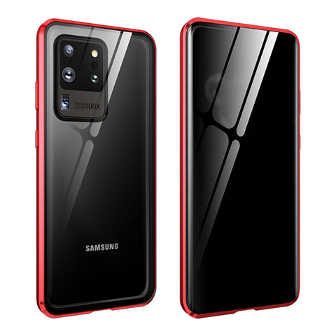 Custodia Lusso Alluminio Laterale Specchio 360 Gradi Cover LK2 per Samsung Galaxy S20 Ultra 5G Rosso