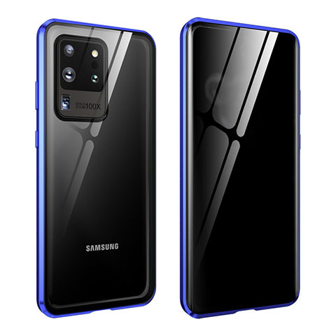 Custodia Lusso Alluminio Laterale Specchio 360 Gradi Cover LK2 per Samsung Galaxy S20 Ultra Blu