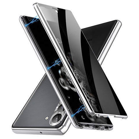 Custodia Lusso Alluminio Laterale Specchio 360 Gradi Cover LK2 per Samsung Galaxy S22 Plus 5G Argento